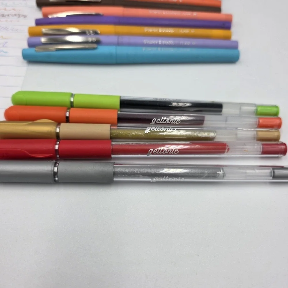 5 Linc Geltonic Gel Pens & 9 Paper Mate Flair Medium Pens MultiColor Crafts Arts
